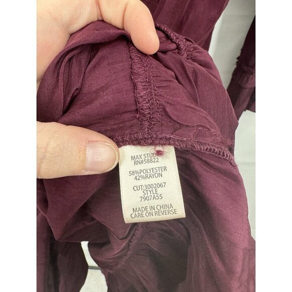 Max Studio Tiered Peasant Prairie Dress Women XS Burgundy Cottage Victorian Boho - Picture 5 of 10